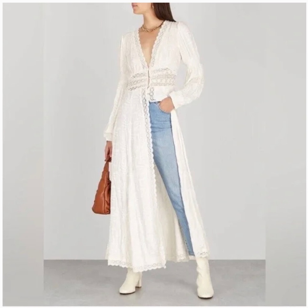 Free People White Shady Palm Duster Crochet Lace Embroidered